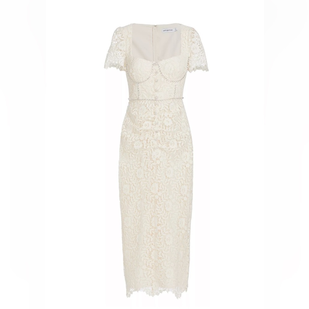 NWT Self-Portrait Lace & Crystal Midi-Dress Size US 6